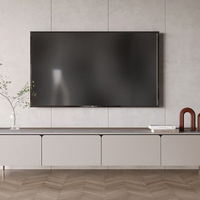 现代轻奢电视柜 实木地柜式 抽屉式电视柜 水生植物 饰品摆件