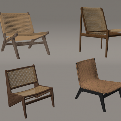 侘寂风藤编休闲椅组合 实木绳编躺椅 懒人沙发椅 中古风藤编看书椅