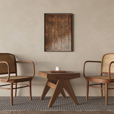 中古风藤编椅 侘寂风藤椅 北欧靠背椅 实木方几角几 休闲椅