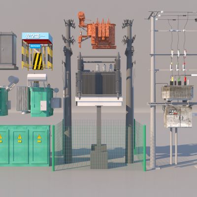 现代风格电线杆_变压器_电线杆_电塔_高压电箱