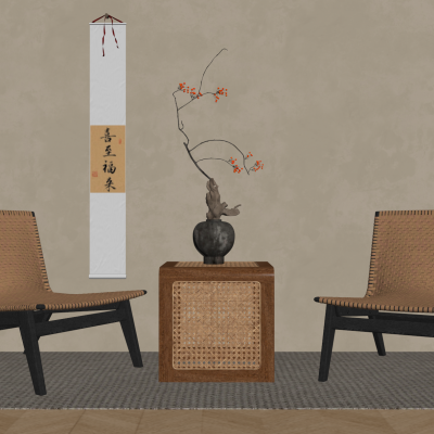 侘寂风藤编躺椅 北欧实木绳编休闲椅 懒人沙发躺椅 藤编看书椅 藤编方几角几