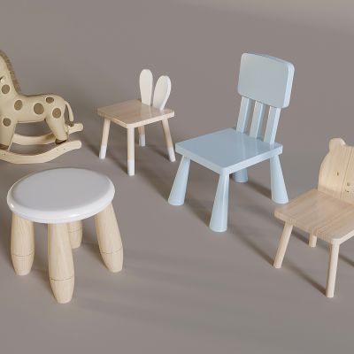 儿童四角椅 儿童圆凳 摇摇马木马 儿童实木靠背椅 卡通儿童椅
