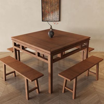新中式方桌椅 仿古餐桌椅 农村中堂实木四方桌 老式八仙桌