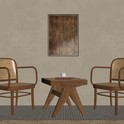 中古风藤编椅 侘寂风藤椅 北欧靠背椅 实木方几角几 休闲椅