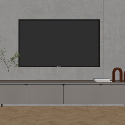 现代轻奢电视柜 实木地柜式 抽屉式电视柜 水生植物 饰品摆件