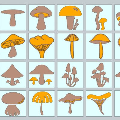 现代植物蔬菜可爱卡通蘑菇剪影图标锈板