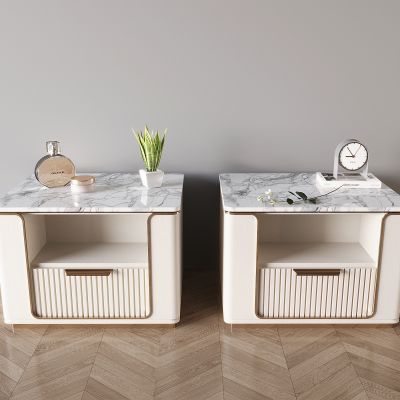 现代抽屉式床头柜 大理石面床头柜 香水绿植摆件