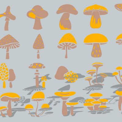 现代植物蔬菜可爱卡通蘑菇剪影图标锈板