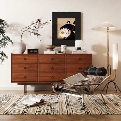 中古风玄关柜 储物柜 落地灯 休闲椅 挂画摆件 绿植