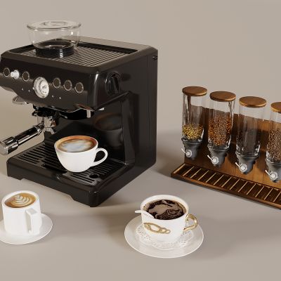 现代咖啡机 咖啡豆 拉花咖啡 咖啡杯
