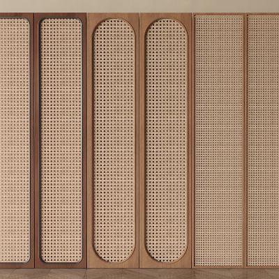 侘寂风衣柜门板 中古风衣柜门板 藤编衣柜门板