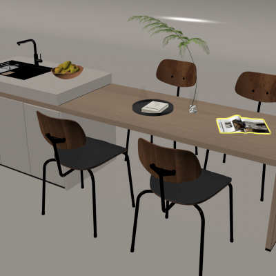 现代岛台餐桌椅 实木餐桌椅 岛台洗手池