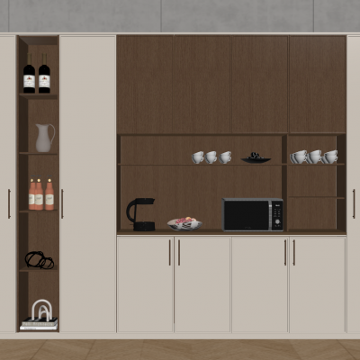 中古风酒柜 多功能酒柜 微波炉电热水壶 酒瓶酒杯 饰品摆件