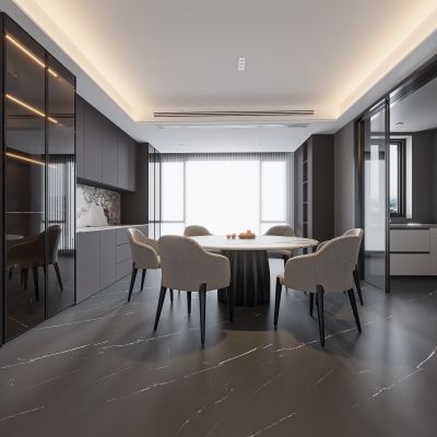 现代家居餐厅 餐桌椅组合 酒柜组合 饰品