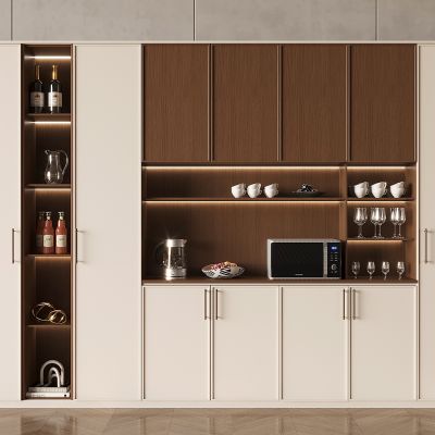 中古风酒柜 多功能酒柜 微波炉电热水壶 酒瓶酒杯 饰品摆件