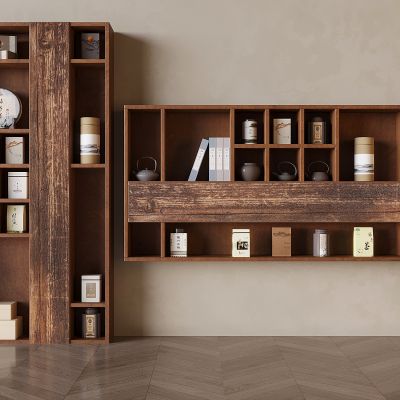 新中式博古架 茶室置物架 实木隔断 茶叶展示柜架 壁挂多宝阁