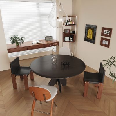 现代中古风餐厅 中古风餐桌椅  转角柜