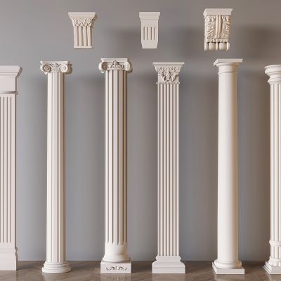 欧式罗马柱 欧式柱子 雕花柱头组合 简欧柱子 圆柱3D模型