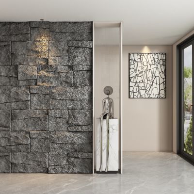 现代毛石玄关过道 隔断