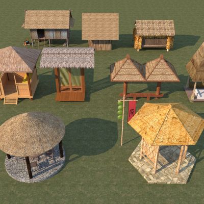 中式木屋茅草屋