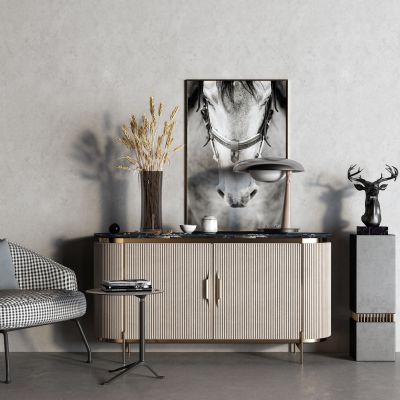 现代玄关柜 边柜 休闲椅 雕塑