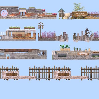 现代乡村景墙组合 围墙