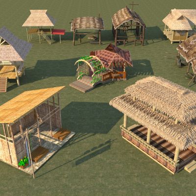 中式木屋_茅草屋