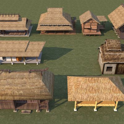 中式木屋茅草屋_竹屋木屋