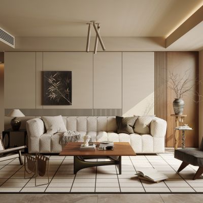 侘寂中古风客厅 中古风客厅 挂画