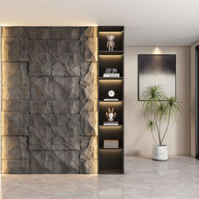 现代毛石岩石玄关过道 隔断