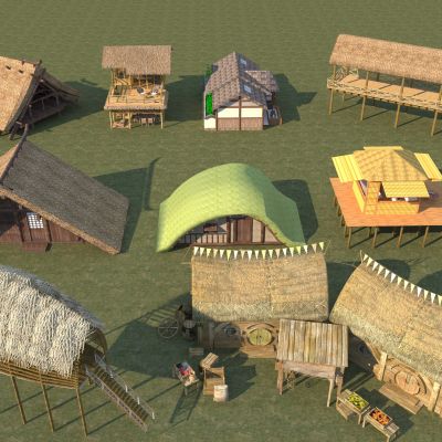 中式木屋茅草屋