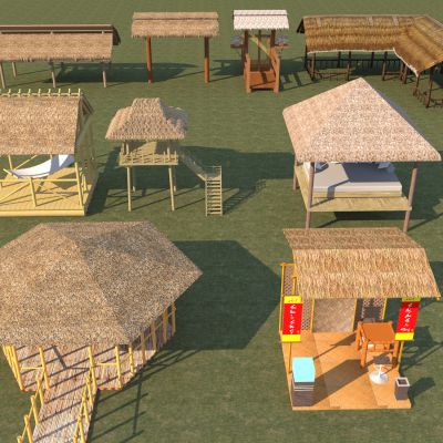 中式木屋_茅草屋