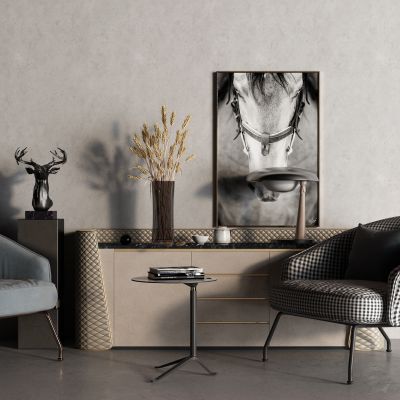 现代玄关柜 边柜 休闲椅 挂画