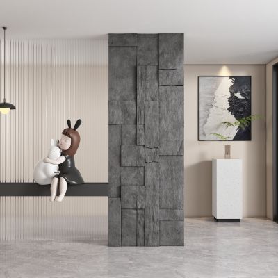 现代毛石岩石玄关过道 隔断