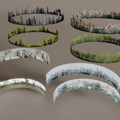 现代建筑背景 环绕景观背景 城市绿植森林远山树林环形背景