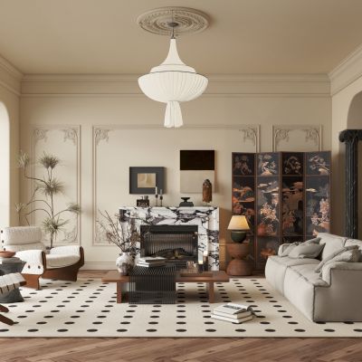  法式中古风客厅 侘寂客厅