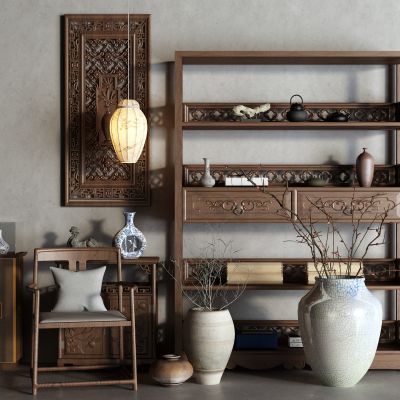 中式博古架 展示柜 雕花 古董柜