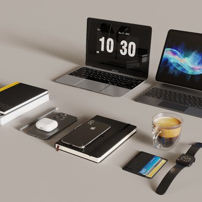 笔记本电脑 苹果手机 头戴式耳机蓝牙耳机 手表 咖啡 记事本 电子产品