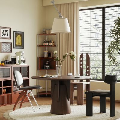 现代中古风餐桌椅转角柜餐边柜组合