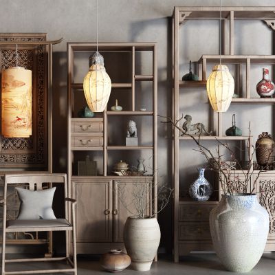 中式博古架 屏风 扶手椅