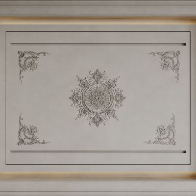法式天花吊顶 法式灯盘 法式雕花线条