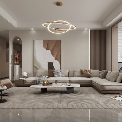 现代，简约，极简，客厅餐厅，沙发，餐桌 ，电视柜 ，酒柜，装饰画