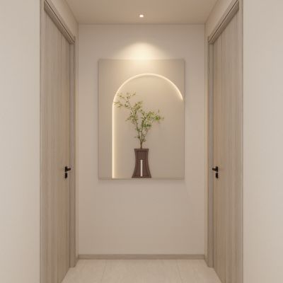 奶油 简约风 悬浮 造型 弧形灯带 走廊 端景 玄关