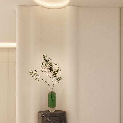 奶油 诧寂风 波浪造型 悬浮端景 小洞天 入户隔断 玄关