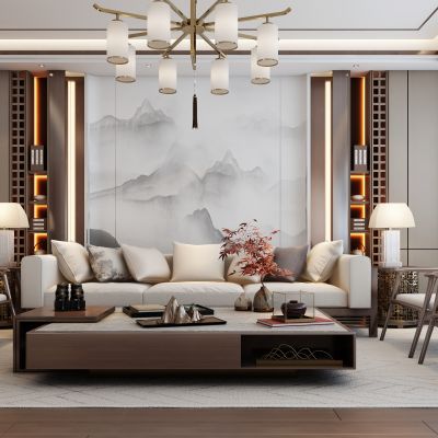 新中式客厅，沙发组合