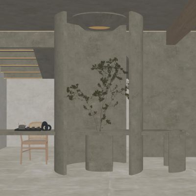 中式 中古 诧寂风 弧形 怀抱式 火山灯 中岛台 入户玄关