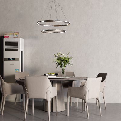 现代大理石餐桌 圆桌 空调