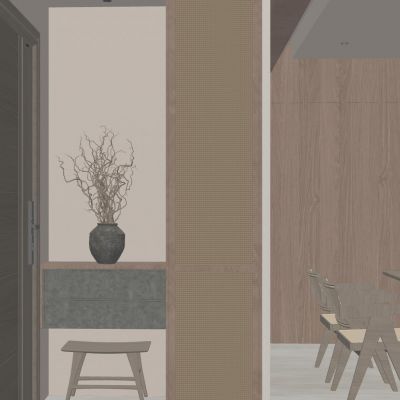 中式 中古 轻奢 骨骼线 藤编 实木家具 入户玄关