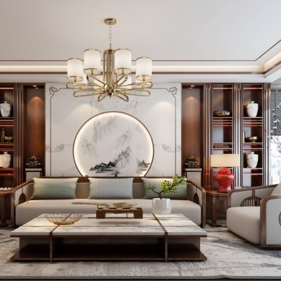 新中式客厅，沙发组合