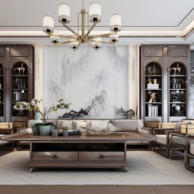 新中式客厅，沙发组合